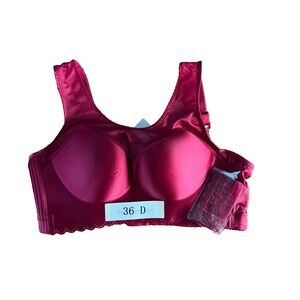 Agnes Orinda Womens Burgundy Wireless Satin Bra Full Coverage 36D New with Tags
